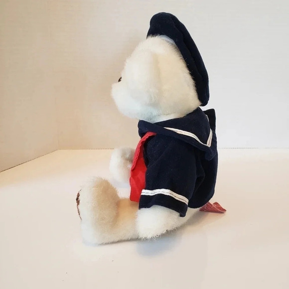 Vintage Brass Button  Taylor Plush White/Blue/Red Bear. - Picture 3 of 8